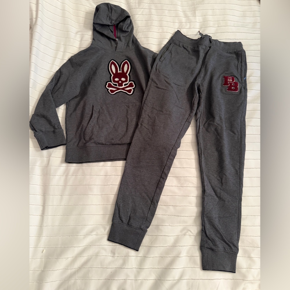 Psycho Bunny Gray Kids Tracksuit with Maroon Accents